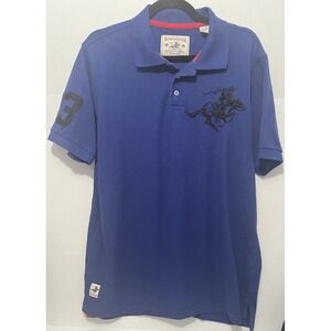 Winchester Polo Shirt Mens Large Blue Black Embroidered Big Horse Flags Cowboy